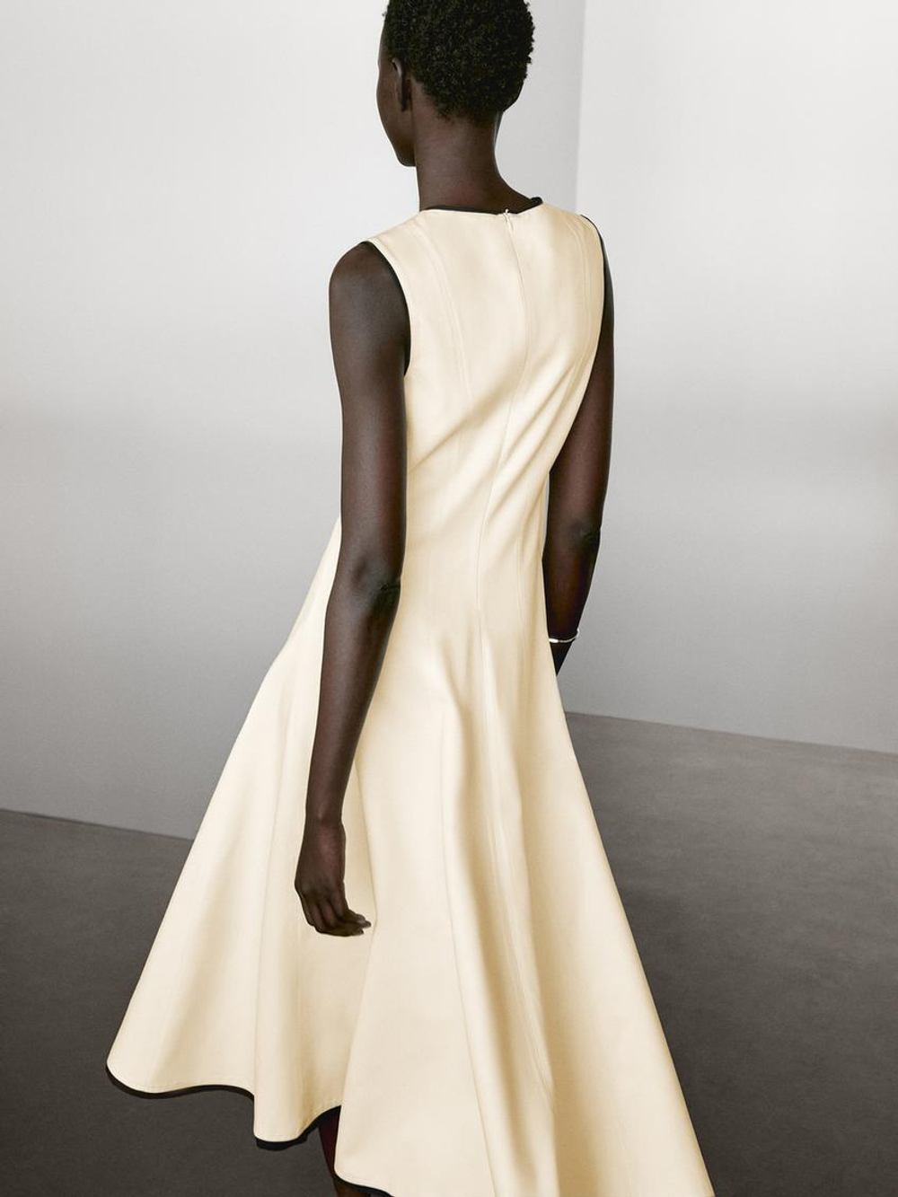 Massimo Dutti Платье клеш с контрастными деталями, натуральный, кремовый