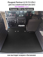Удлинённый коврик ЭВА в багажник для Peugeot Partner II (12-25г.) рестайлинг 1 и 2, для пассажирской версии авто