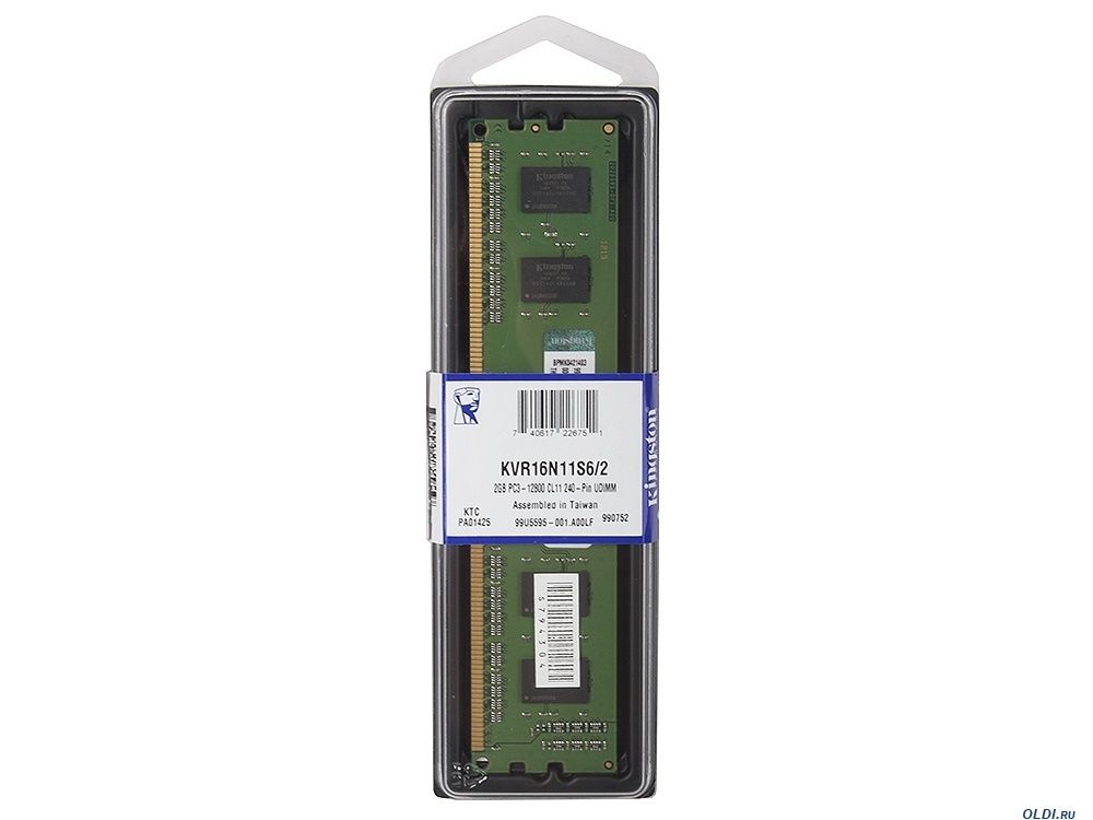 Модуль памяти Kingston DDR3 2Gb, PC12800, DIMM, 1600MHz (KVR16N11S6/2)