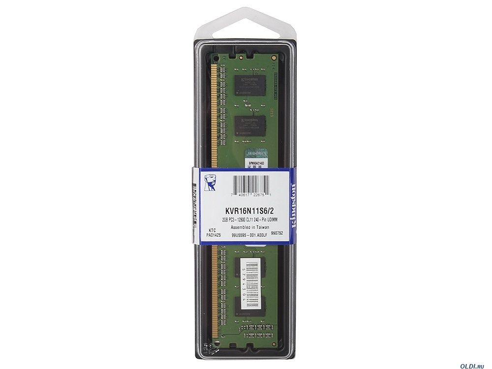Модуль памяти для сервера Kingston DDR3 2Gb, PC12800, DIMM, 1600MHz (KVR16N11S6/2)