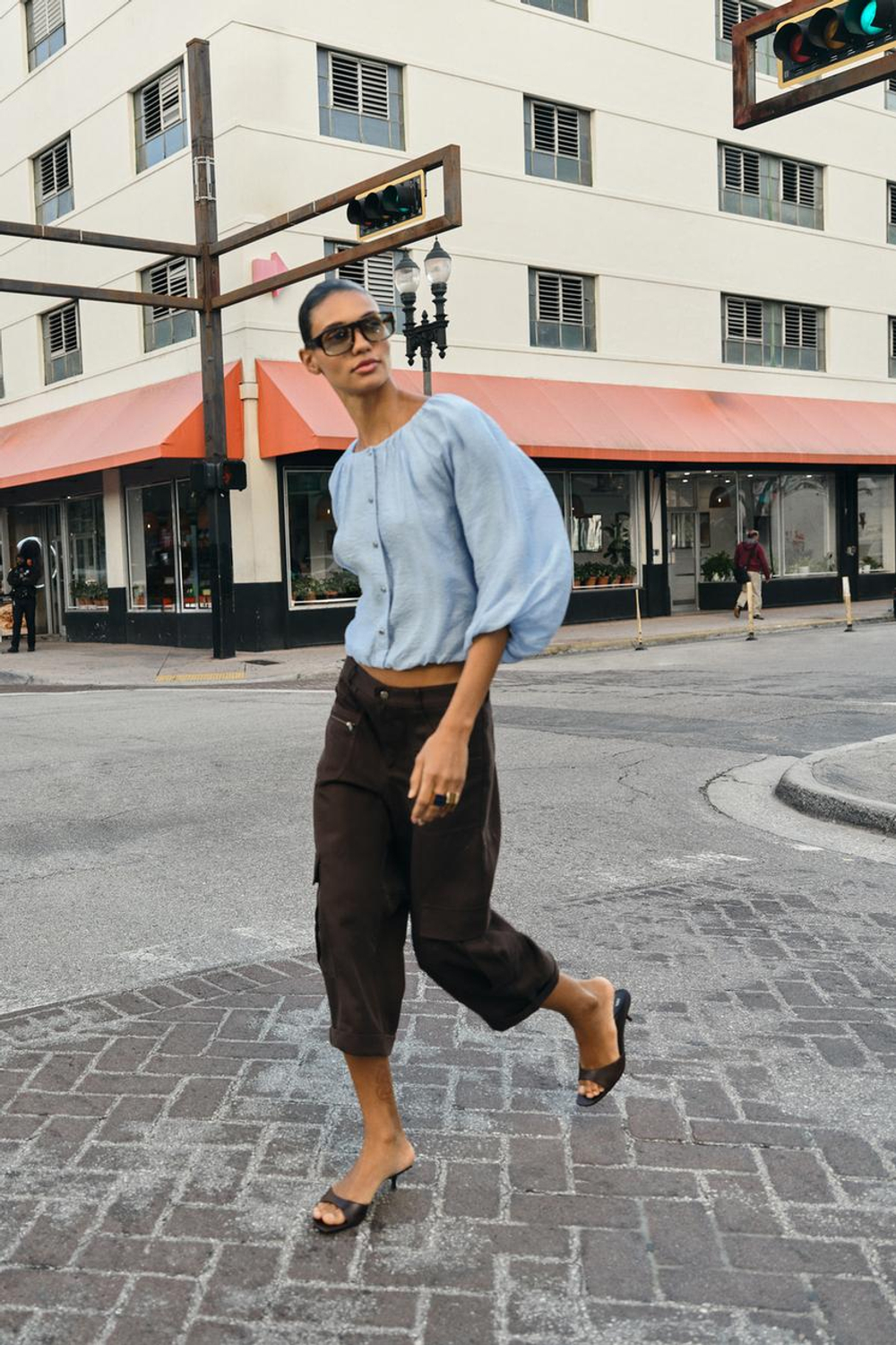 ZARA СВОБОДНАЯ БЛУЗКА GLOBO, НЕБЕСНО-ГОЛУБОЙ