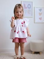 Костюм из муслина топ и шорты "Пудровые сердечки"