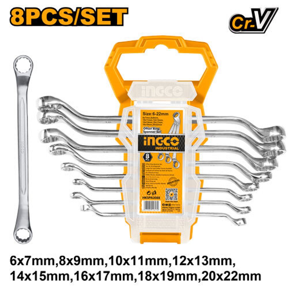 Набор накидных изогнутых ключей 6-22 мм 8 пред. INGCO HKSPA3088 INDUSTRIAL