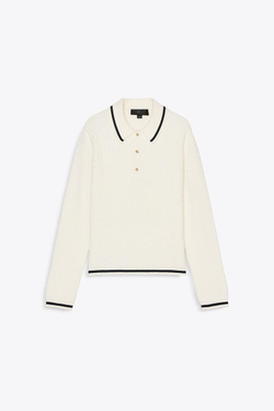 ZARA СВИТЕР ПОЛО С УЗОРОМ «КОСЫ», ЭКРЮ/ТЕМНО-СИНИЙ