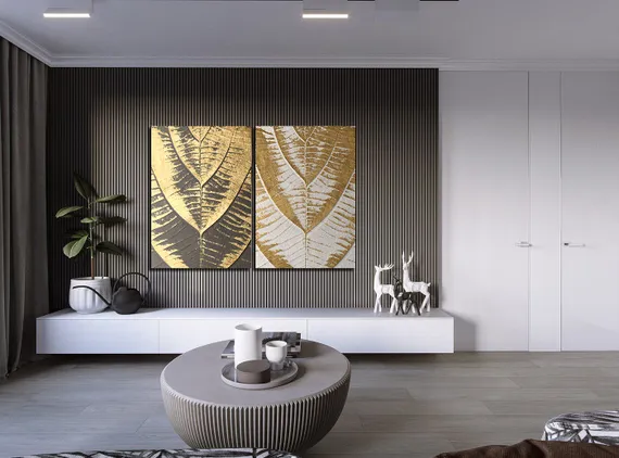 Модульная картина "Листья в золоте"