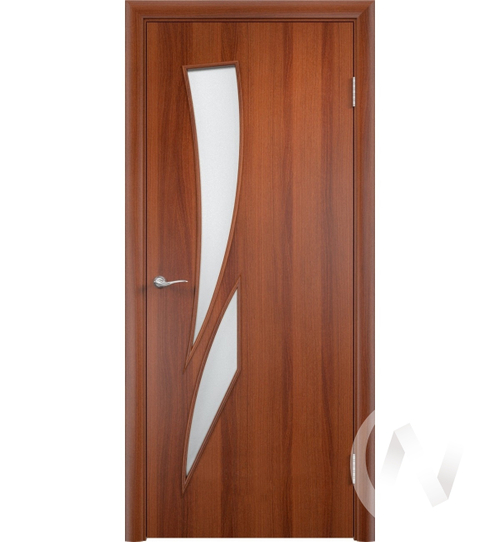Дверь ламинированная Тип "Стрелиция"; 60; ост; итальянский орех; стекло матовое