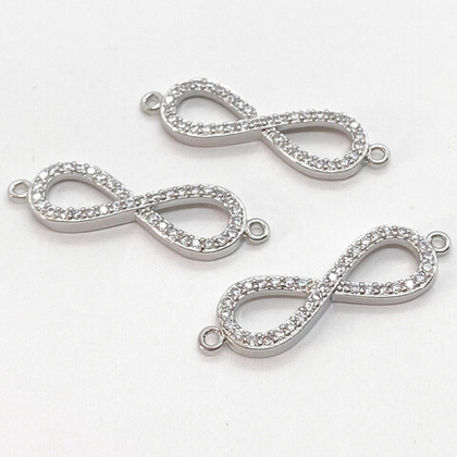 Коннектор Бесконечность Milano LUX, цвет серебро (родий), фианиты, размер 29*9 мм, цена за 1 шт