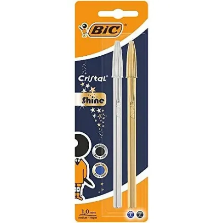 Ручка шариковая BIC Cristal Shine Блистер x2 серебряный, золотой корпус синий, черный