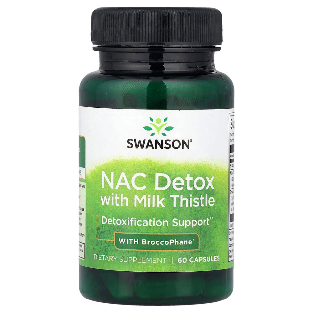 Swanson, NAC, детоксикация, с расторопшей и BroccoPhane®, 60 капсул
