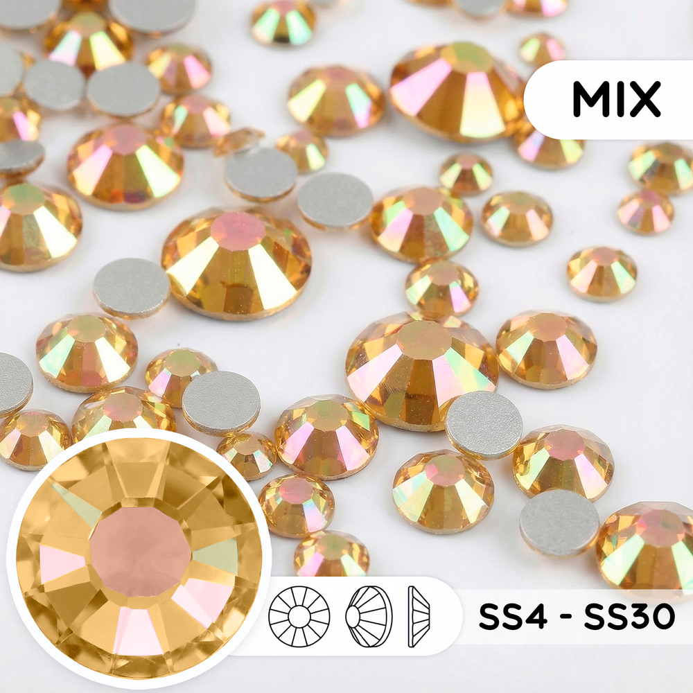 Стеклянные стразы холодной фиксации “Sunshine” — микс размеров SS4–SS30
