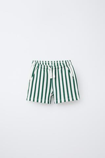 ZARA ШОРТЫ ИЗ МЯГКОГО ДЖЕРСИ В ПОЛОСКУ, ЗЕЛЕНЫЙ