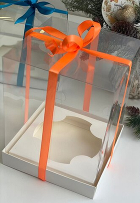 Коробка под торт и кулич с прозрачным куполом, 150*150*140 мм, БЕЛАЯ