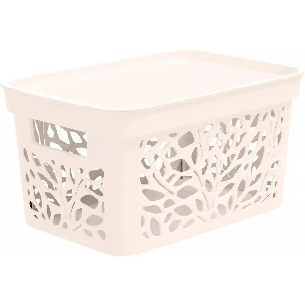 Корзина с крышкой Leaves 10л 333х174мм (молочный) (комплект 12 шт)