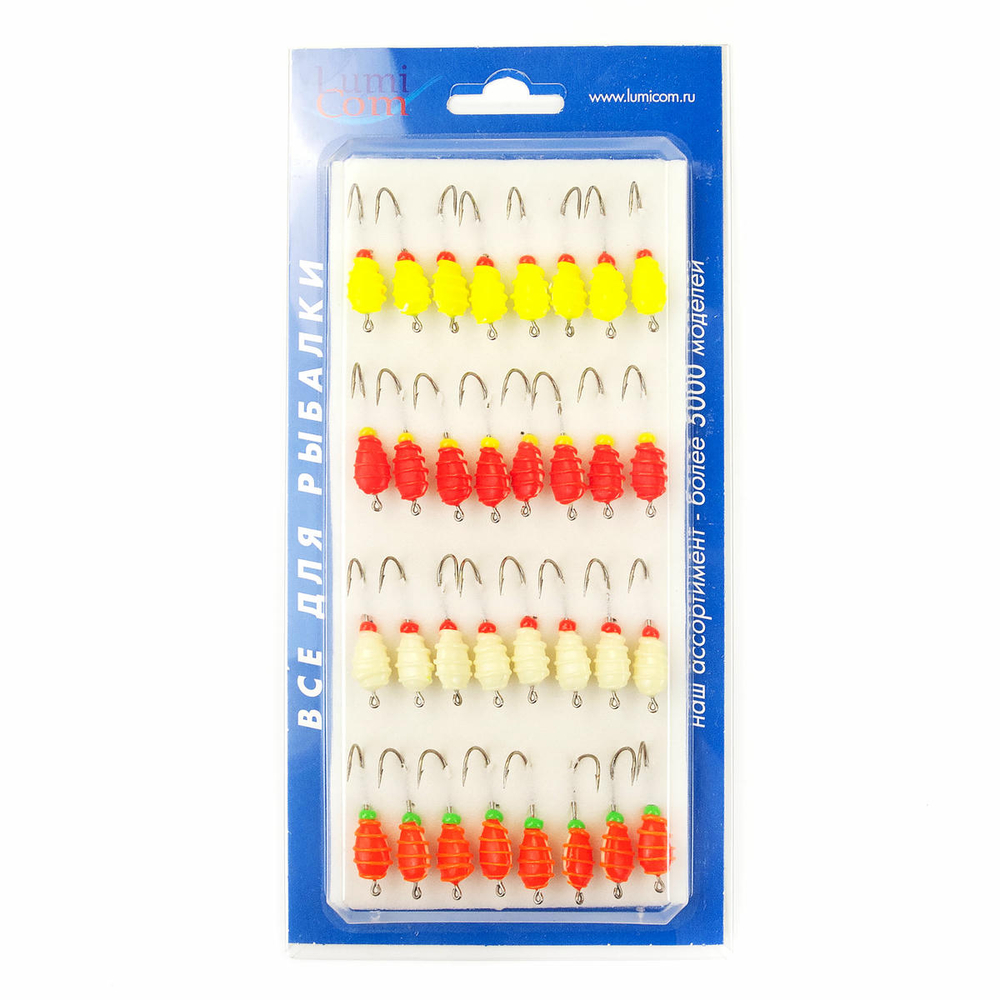 Мормышка фосфорная плавающая Lumicom 107, №4 Long+,ABC (набор 32шт)