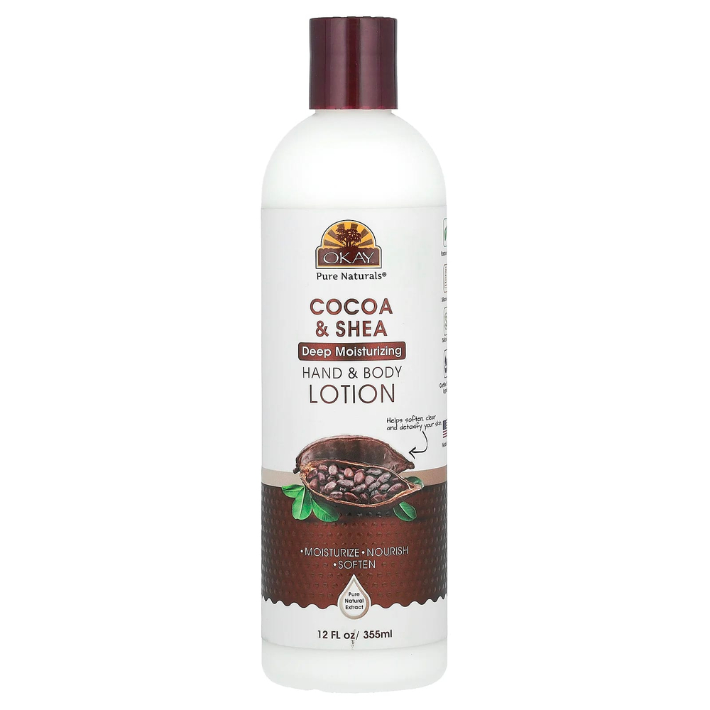 Okay Pure Naturals, лосьон для рук и тела, какао и ши, 355 мл (12 жидк. унций)