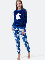 Теплый комплект с принтом в виде зайчиков (Размер: M) (Цвет: темно-синий)