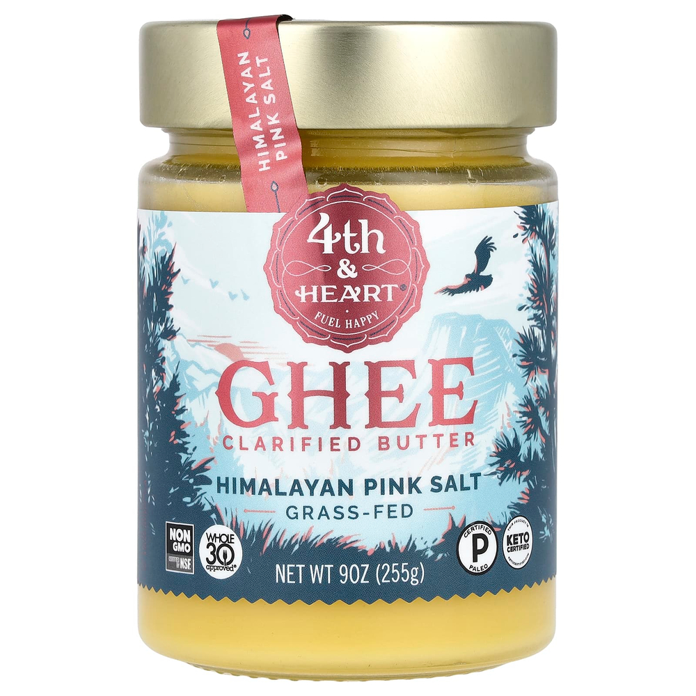 4th & Heart, очищенное топленое масло гхи, от коров травяного откорма, с гималайской розовой солью, 225 г (9 унций)