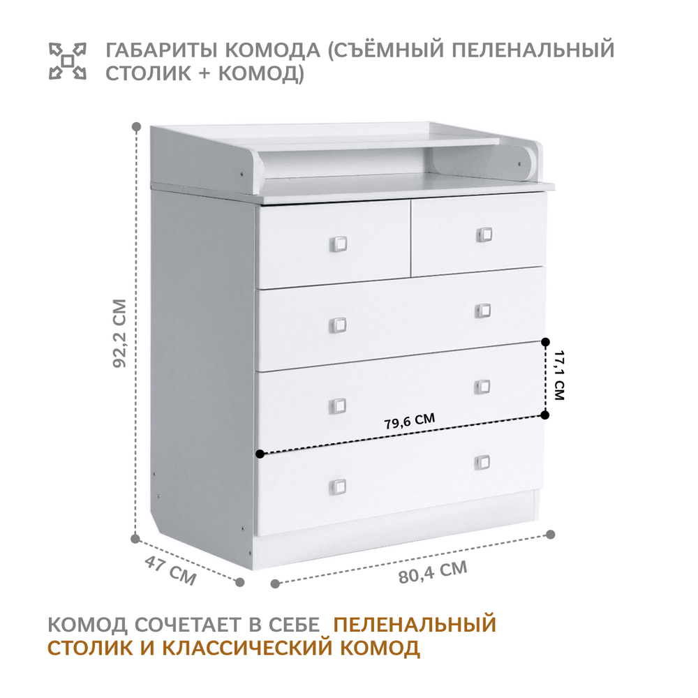 Комод с пеленальным столиком детский с глубокими ящиками SHEMANOFF F1780