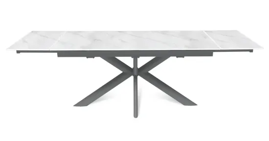 Стол "СТРОНГ" 160-240, керамика Snow Mountain матовая, опоры черный муар