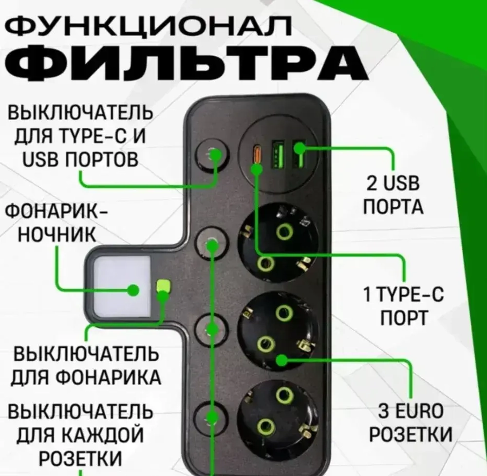 Тройник сетевой фильтр 3 розетки