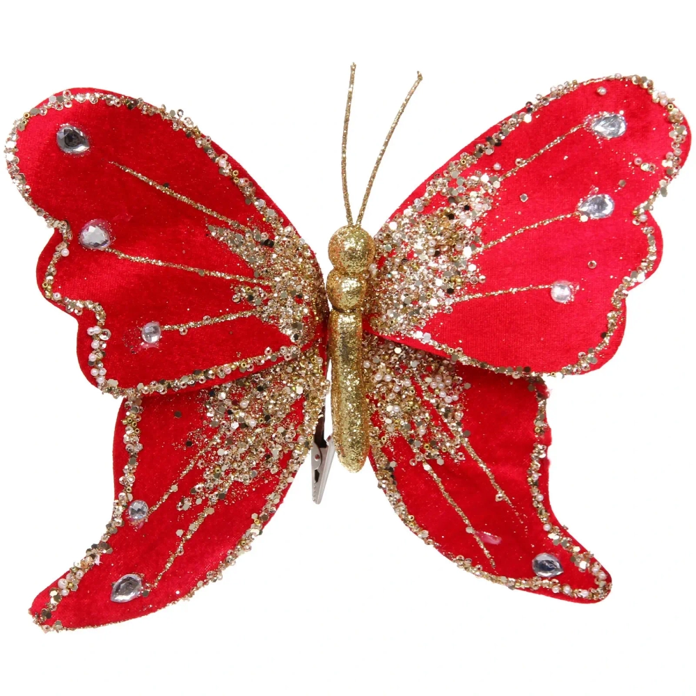 Украшение новогоднее «Искристая бабочка» 19*19 см, Красный