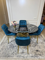 Круглый раздвижной стол "Лофт", луанда и стулья "Бостон" синий