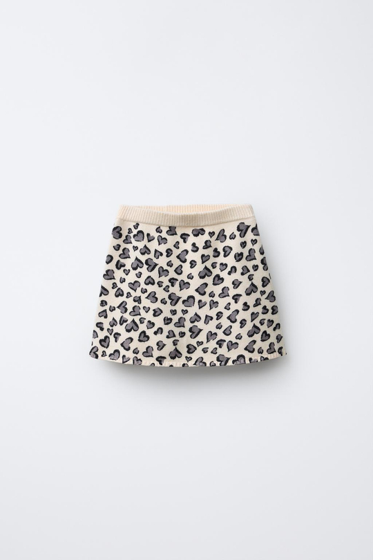 ZARA ТРИКОТАЖНАЯ ЮБКА С СЕРДЕЧКАМИ, ЭКРЮ МЕЛАНЖ