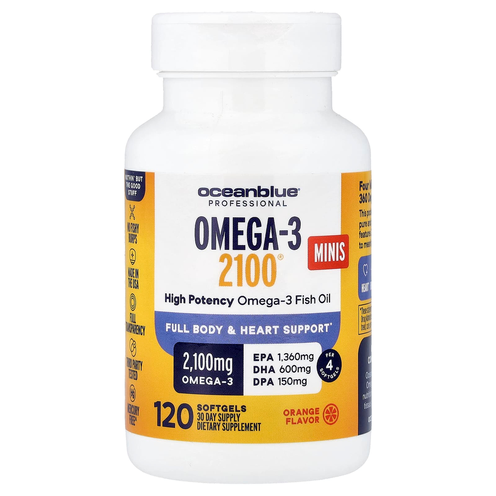 OceanBlue, омега-3 2100® в миникапсулах, высокоэффективный, апельсин, 120 капсул (525 мг в 1 капсуле)