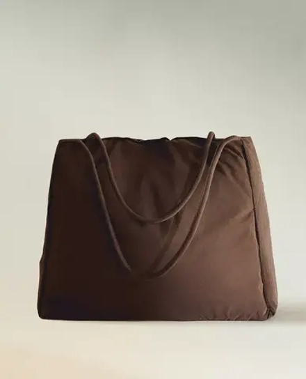 ZARA HOME ТКАНЕВАЯ СУМКА-ТОУТ, КОРИЧНЕВЫЙ