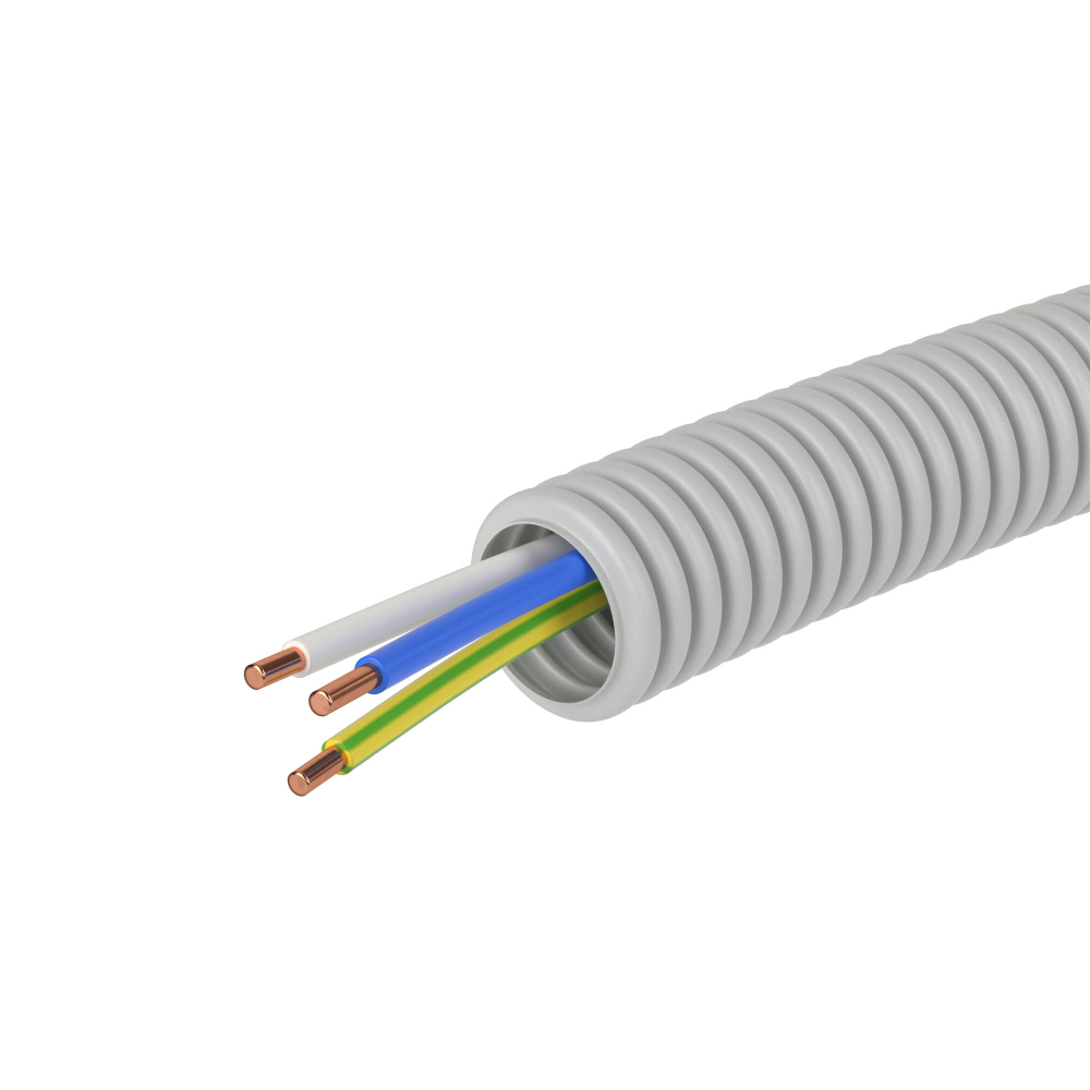 Электротруба ПВХ гибкая гофр. д.16мм, цвет серый, с проводом ПуВ 3х2,5мм² РЭК "ГОСТ+", 25м
