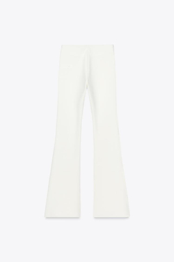 ZARA БРЮКИ FLARED ИЗ ЭЛАСТИЧНОЙ ТКАНИ, ЖЕЛТОВАТО-БЕЛЫЙ