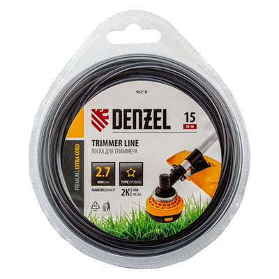 Леска для триммера двухкомпонентная звезда, 2,7мм х 15м, блистер EXTRA CORD Denzel