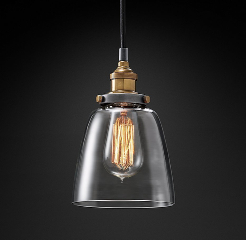 Подвесной дизайнерский светильник  20th C. Factory Filament Clear Glass Cloche Pendant by Restoration Hardware