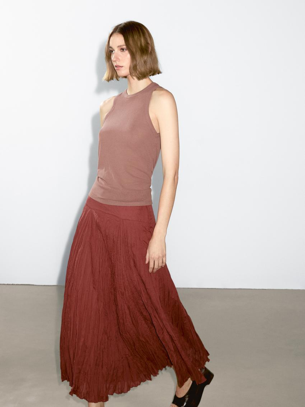 Massimo Dutti Топ с воротником-халтер, светло-коричневый