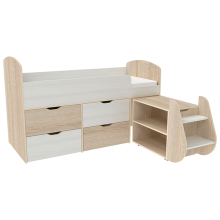 Кровать-чердак КарИВи Малыш 7 Дуб Сонома Белое Дерево