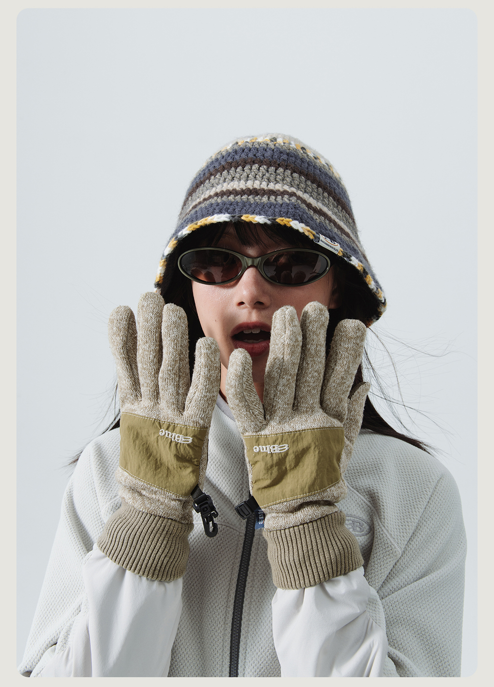 Перчатки Nothomme Blue Winter New Knitted Fleece Anti-Static Water-Repellent Color-Block Thick Gloves”