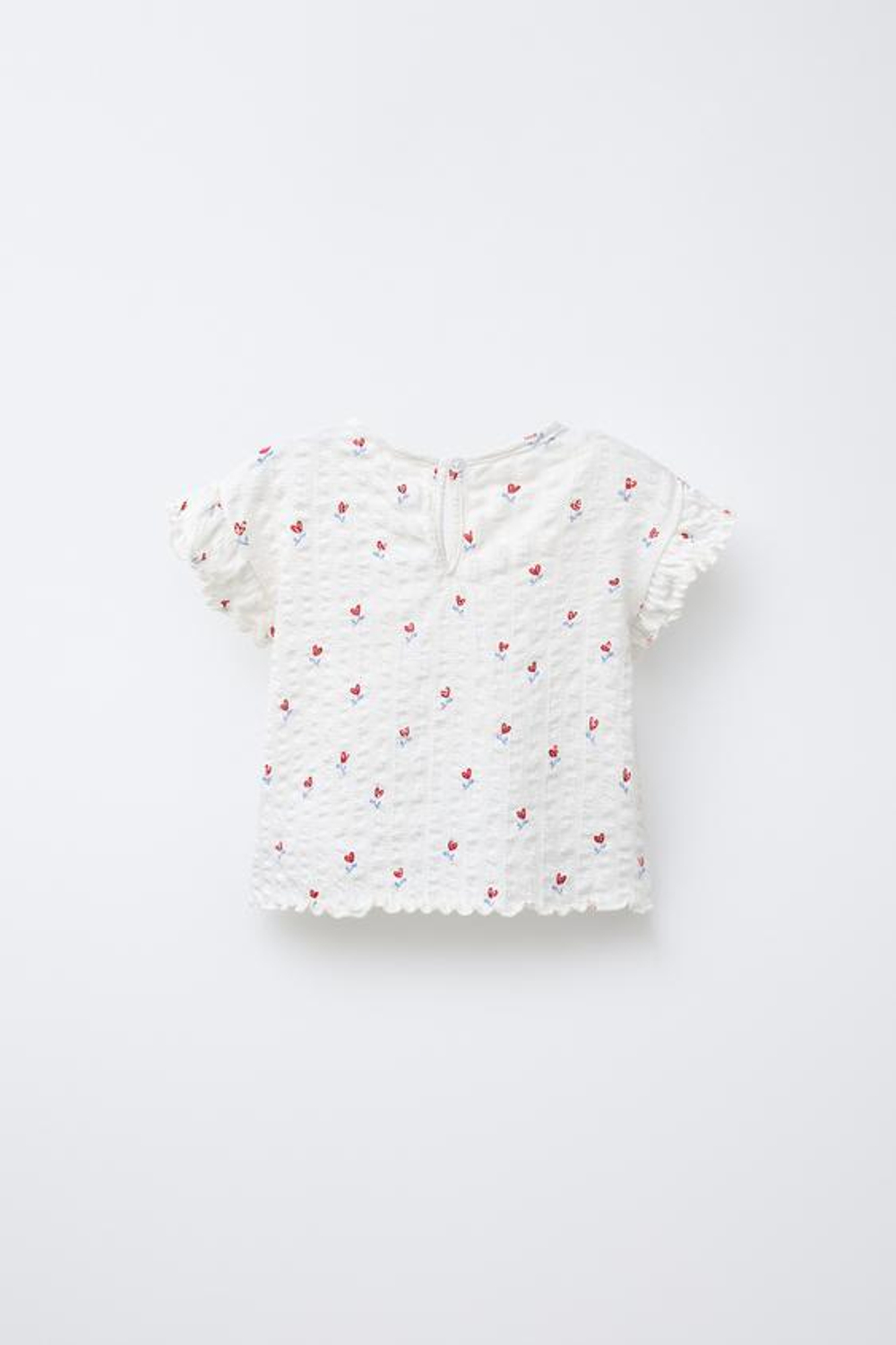 ZARA ФУТБОЛКА ИЗ РЕЛЬЕФНОЙ ТКАНИ С ЦВЕТОЧНЫМ ПРИНТОМ, ЖЕЛТОВАТО-БЕЛЫЙ