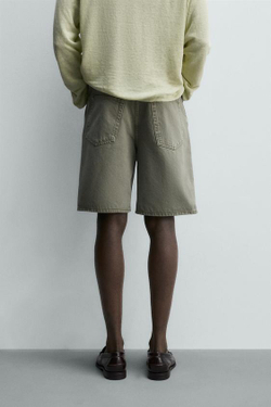 ZARA ДЖИНСОВЫЕ ШОРТЫ REGULAR FIT, ЗЕЛЕНЫЙ/СЕРЫЙ
