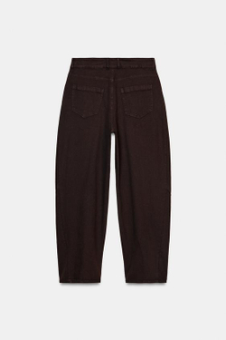 ZARA БРЮКИ BALLOON С ЗАЩИПАМИ, КОРИЧНЕВЫЙ