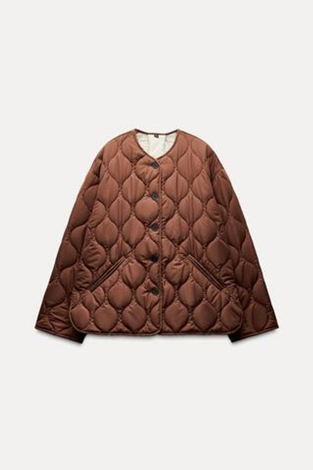ZARA НЕПРОМОКАЕМАЯ СТЕГАНАЯ КУРТКА, СВЕТЛО-КОРИЧНЕВЫЙ