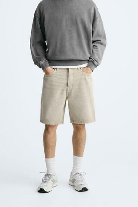 ZARA ШОРТЫ STRAIGHT FIT DENIM, ПЕСОЧНЫЙ