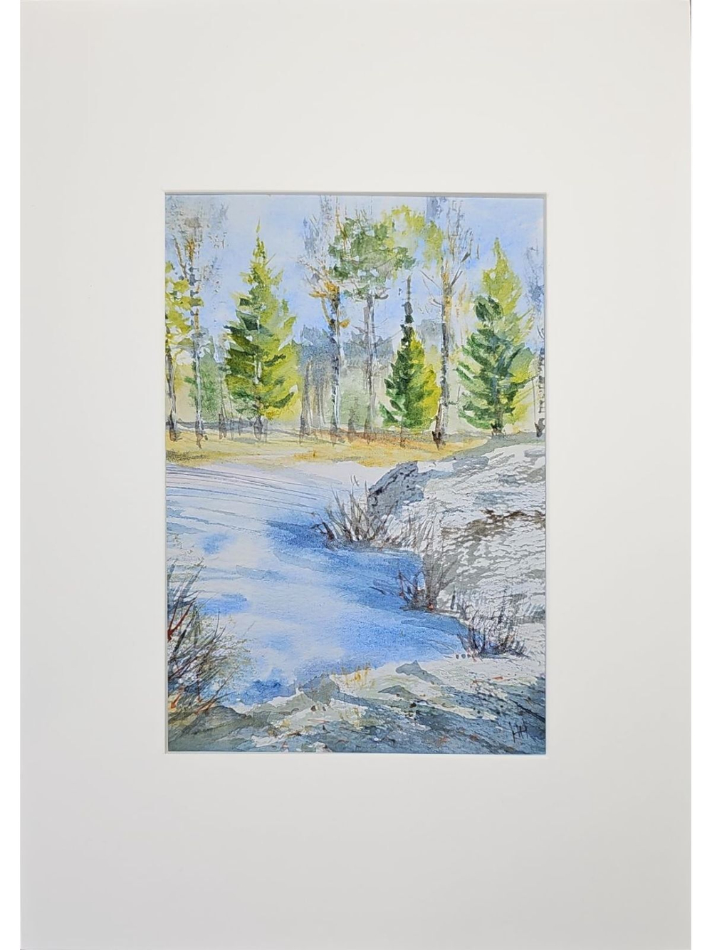 Картина авторская акварельная в паспарту 21х30 см на стену для интерьера "Утро 8 марта"