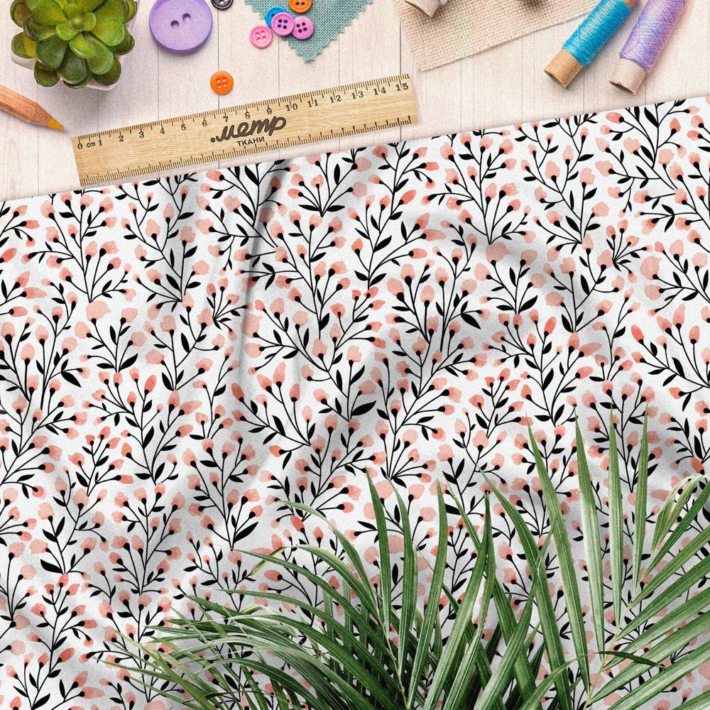 Ткань бифлекс цветочный рисунок с летним цветком