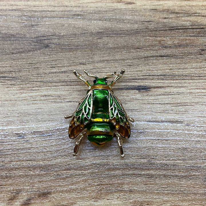 Брошь Пчела эмаль зеленая золотистая крылья зеленые золотистые металл золотистый