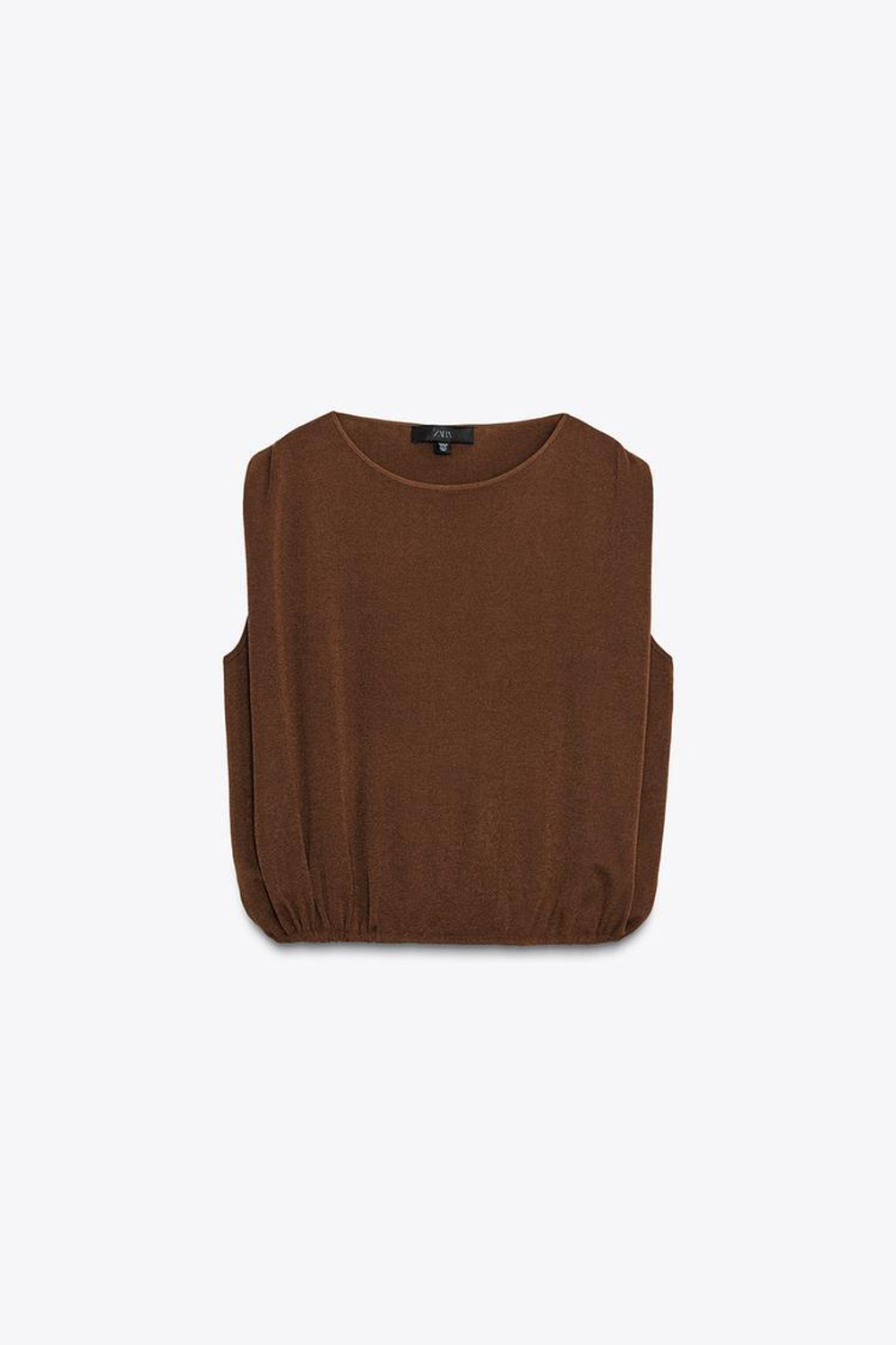 ZARA ТРИКОТАЖНЫЙ ТОП С ЭЛАСТИЧНЫМ НИЗОМ, ШОКОЛАДНЫЙ