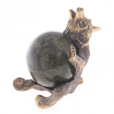 Декоративная фигурка "Медведь с шаром сидит" бронза камень G 122069