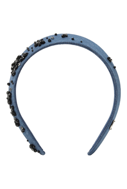 Кокошник из синей джинсы с черными цветами XS