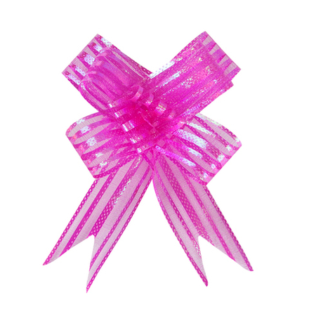 Текстильный бант Бабочка, Тонкие полосы, Розовый, 10 см, 10 шт.