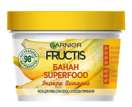Garnier Fructis Маска для волос Банан, экстра питание, для сухих волос, 390 мл
