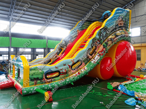 Большой надувной батут-горка "Сказочные богатыри" 13*7*10 м